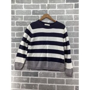 Marco Pecci Womens Navy Blue White Striped Cotton Knit Sweater Crew Neck Size M